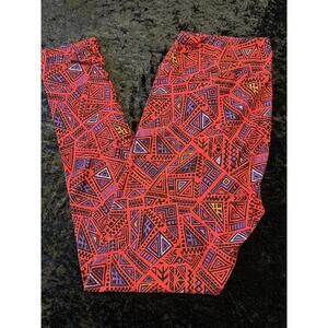 LuLaRoe Tall & Curvy TC Leggings Red Black Purple Triangles High Rise NWOT